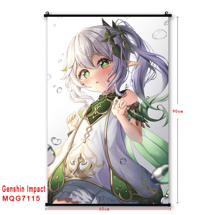 Genshin Impact Anime black Plastic rod Cloth painting Wall Scroll 60X90CM 