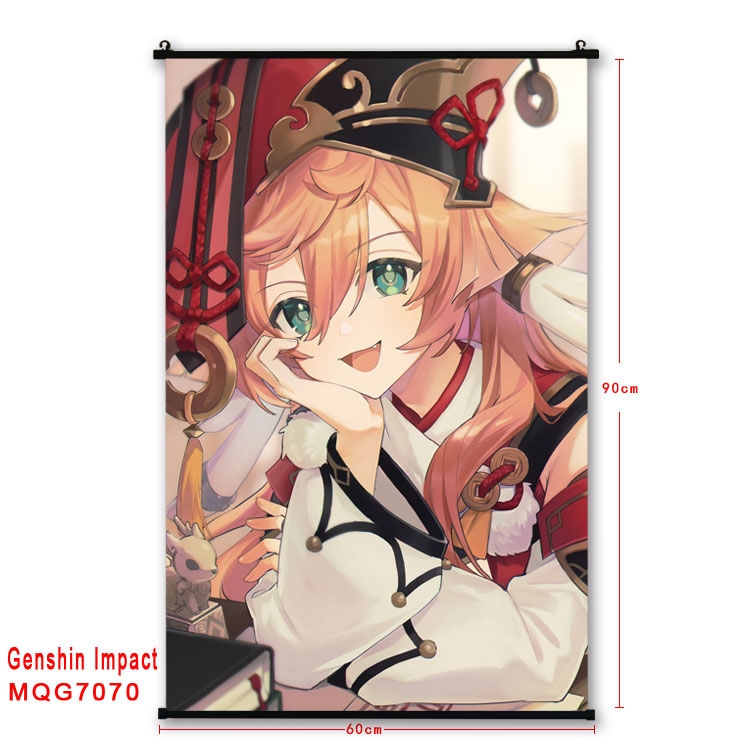 Genshin Impact Anime black Plastic rod Cloth painting Wall Scroll 60X90CM 