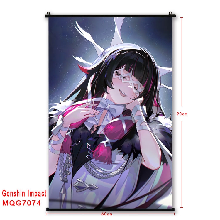 Genshin Impact Anime black Plastic rod Cloth painting Wall Scroll 60X90CM 