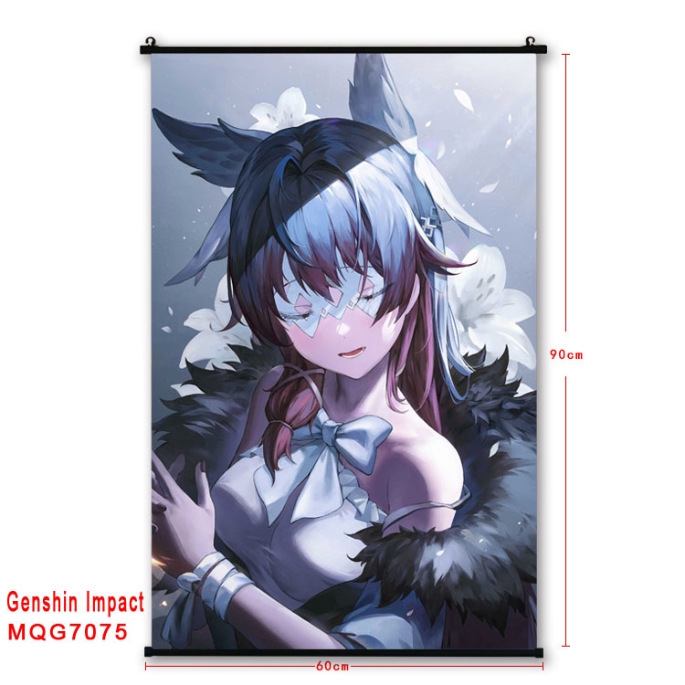 Genshin Impact Anime black Plastic rod Cloth painting Wall Scroll 60X90CM 