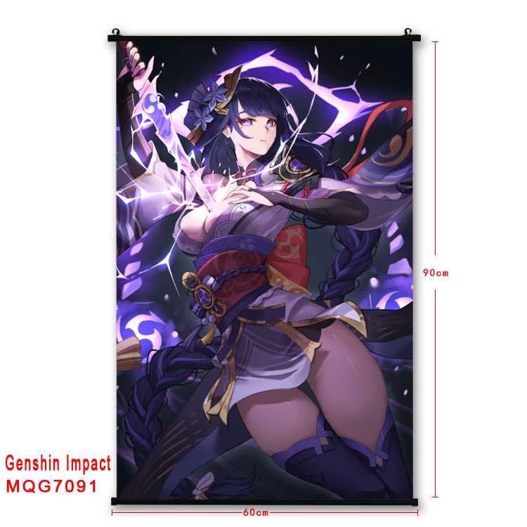 Genshin Impact Anime black Plastic rod Cloth painting Wall Scroll 60X90CM 