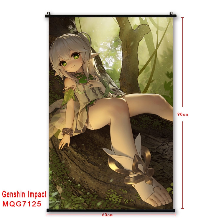 Genshin Impact Anime black Plastic rod Cloth painting Wall Scroll 60X90CM 