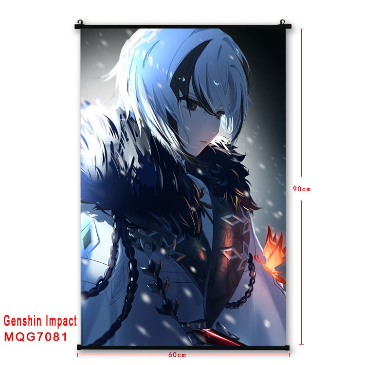 Genshin Impact Anime black Plastic rod Cloth painting Wall Scroll 60X90CM 