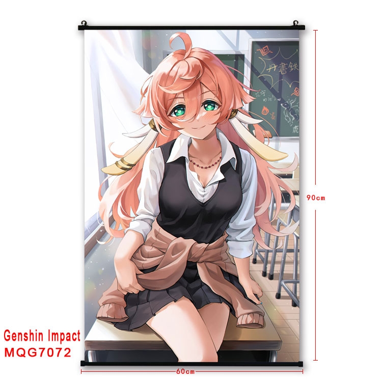 Genshin Impact Anime black Plastic rod Cloth painting Wall Scroll 60X90CM 