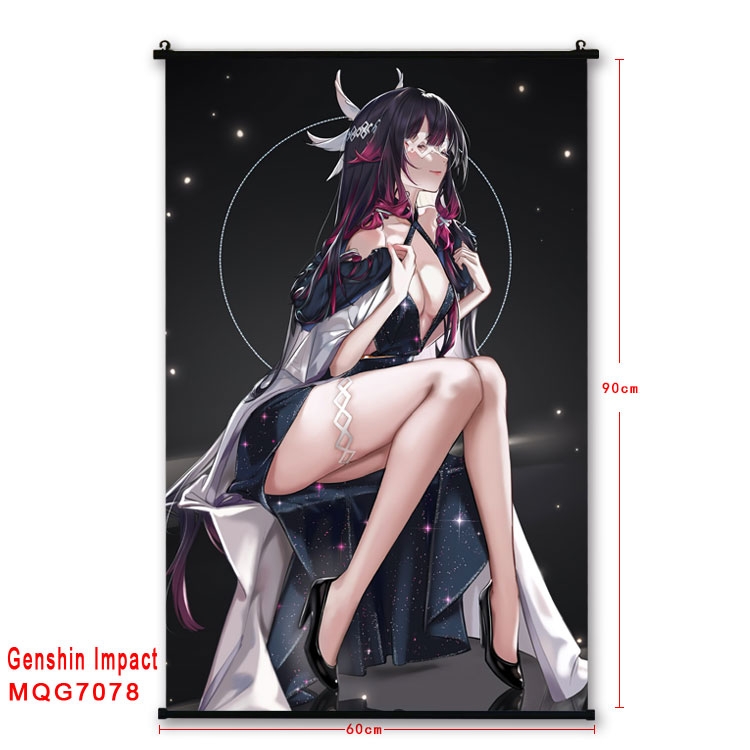 Genshin Impact Anime black Plastic rod Cloth painting Wall Scroll 60X90CM 