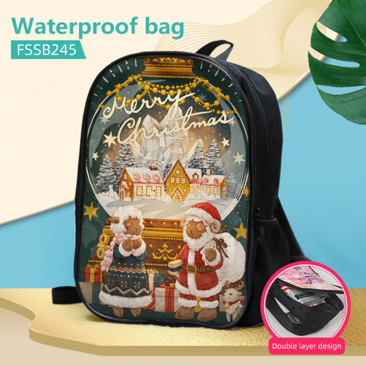 Christmas double-layer waterproof schoolbag about 40×30×17cm FSSB245