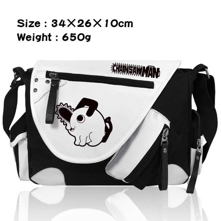 Chainsaw man Anime PU Colorblock Leather Shoulder Crossbody Bag 34x26x10cm