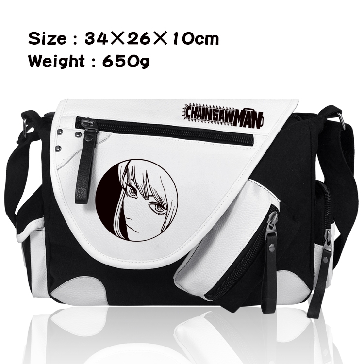 Chainsaw man Anime PU Colorblock Leather Shoulder Crossbody Bag 34x26x10cm