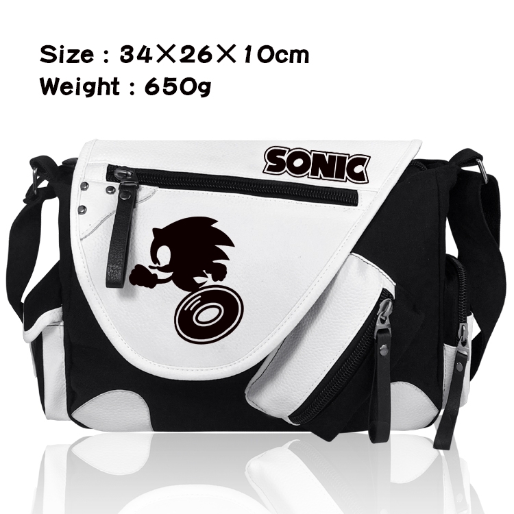 Sonic Anime PU Colorblock Leather Shoulder Crossbody Bag 34x26x10cm