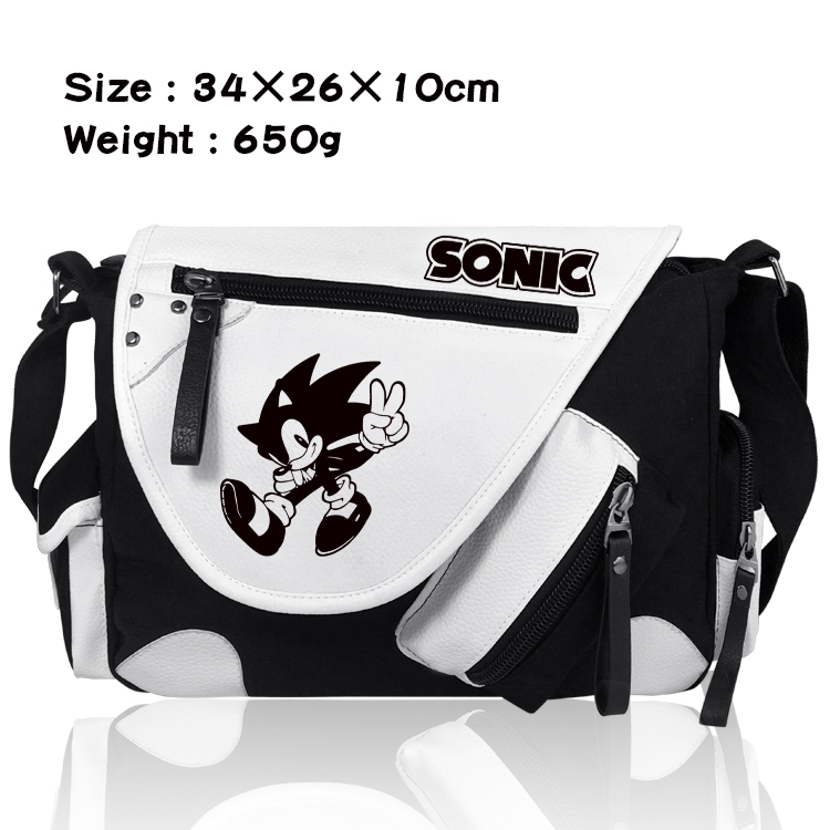 Sonic Anime PU Colorblock Leather Shoulder Crossbody Bag 34x26x10cm