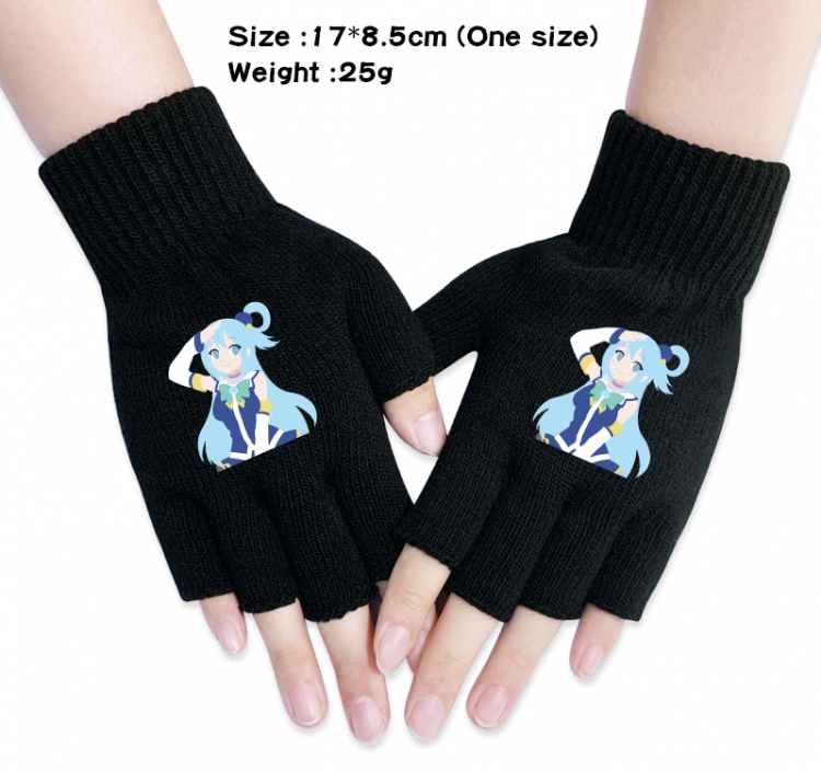 Blessings for a better world Anime knitted half finger gloves 17x8.5cm