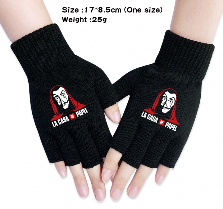 Money Heist Anime knitted half finger gloves 17x8.5cm