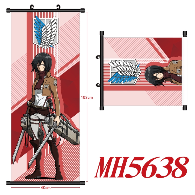Shingeki no Kyojin Anime black Plastic rod Cloth painting Wall Scroll 40X102CM  MH5638A