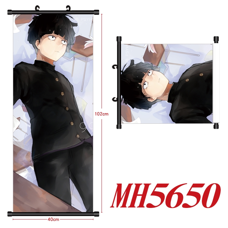 Mob Psycho 100 Anime black Plastic rod Cloth painting Wall Scroll 40X102CM MH5650A