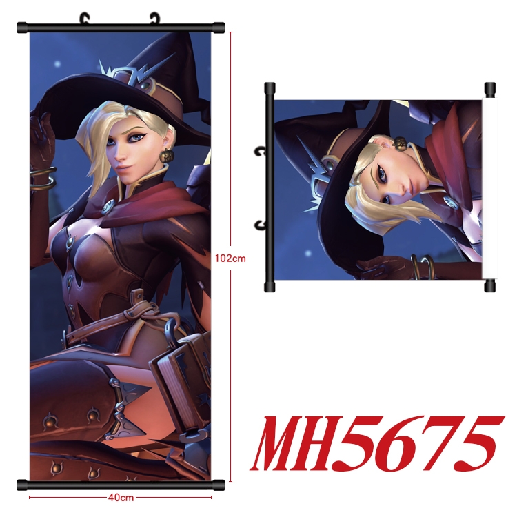 Overwatch Anime black Plastic rod Cloth painting Wall Scroll 40X102CM MH5675A