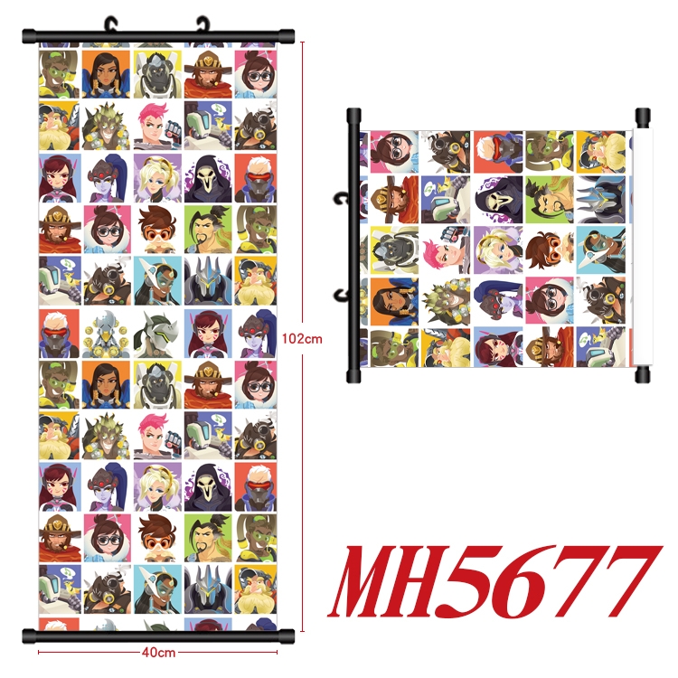 Overwatch Anime black Plastic rod Cloth painting Wall Scroll 40X102CM MH5677A