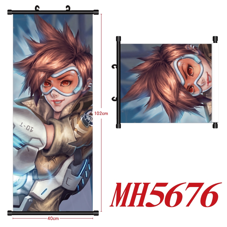 Overwatch Anime black Plastic rod Cloth painting Wall Scroll 40X102CM MH5676A