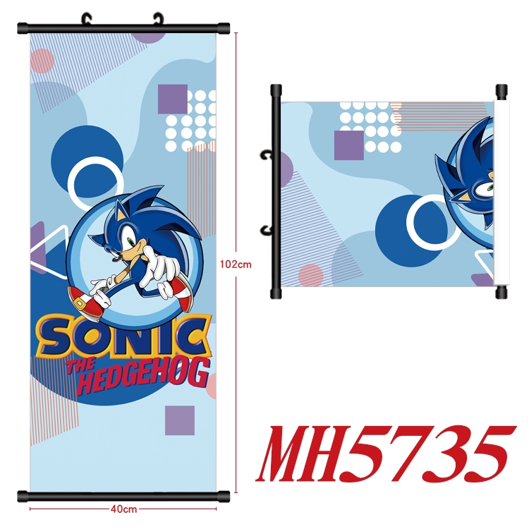 Sonic The Hedgehog Anime black Plastic rod Cloth painting Wall Scroll 40X102CM
