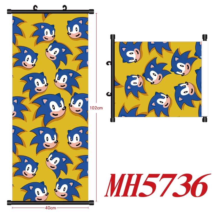Sonic The Hedgehog Anime black Plastic rod Cloth painting Wall Scroll 40X102CM 