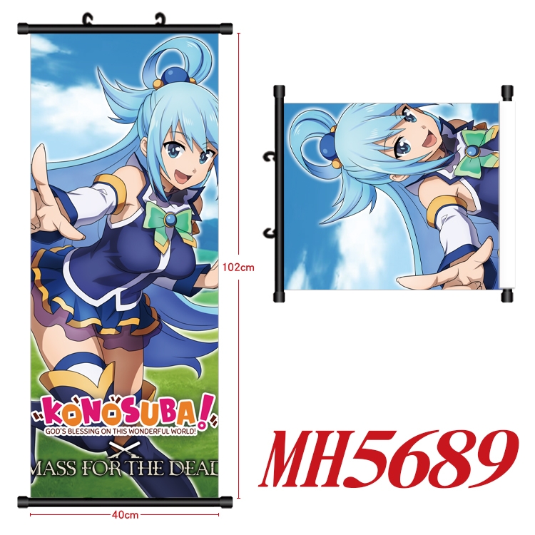 Blessings for a better world Anime black Plastic rod Cloth painting Wall Scroll 40X102CM