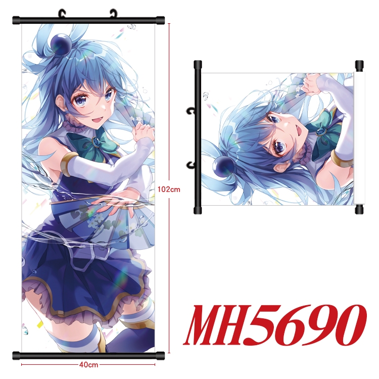 Blessings for a better world Anime black Plastic rod Cloth painting Wall Scroll 40X102CM