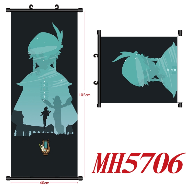 Genshin Impact Anime black Plastic rod Cloth painting Wall Scroll 40X102CM   MH5706A