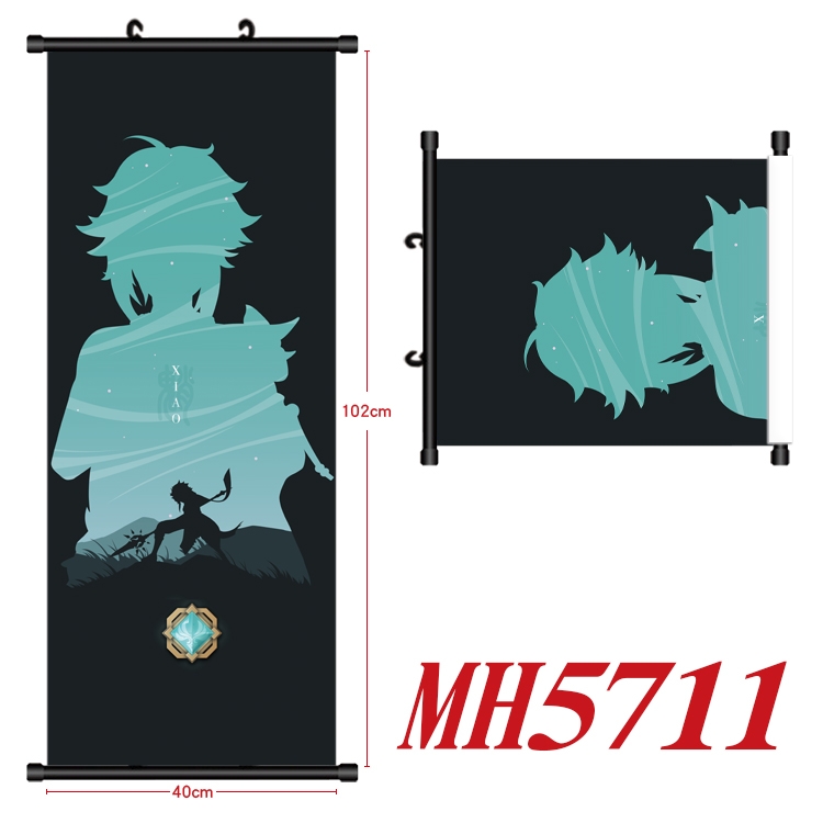 Genshin Impact Anime black Plastic rod Cloth painting Wall Scroll 40X102CM MH5711A