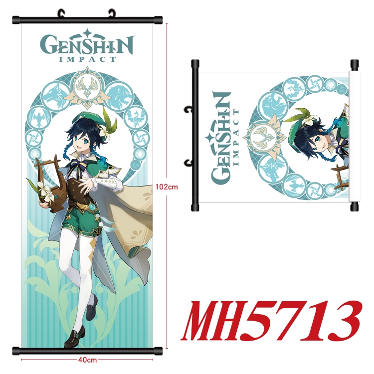 Genshin Impact Anime black Plastic rod Cloth painting Wall Scroll 40X102CM MH5713A