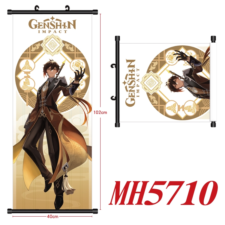 Genshin Impact Anime black Plastic rod Cloth painting Wall Scroll 40X102CM   MH5710A