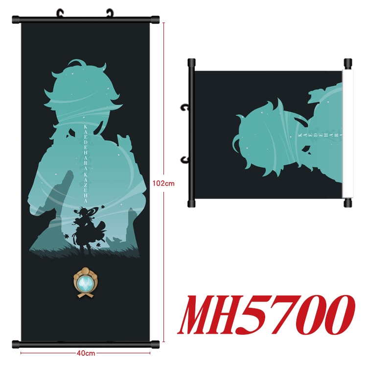 Genshin Impact Anime black Plastic rod Cloth painting Wall Scroll 40X102CM  MH5700A