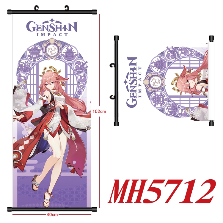 Genshin Impact Anime black Plastic rod Cloth painting Wall Scroll 40X102CM MH5712A