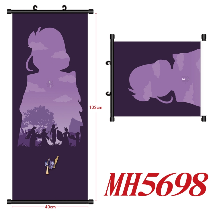 Genshin Impact Anime black Plastic rod Cloth painting Wall Scroll 40X102CM  MH5698A