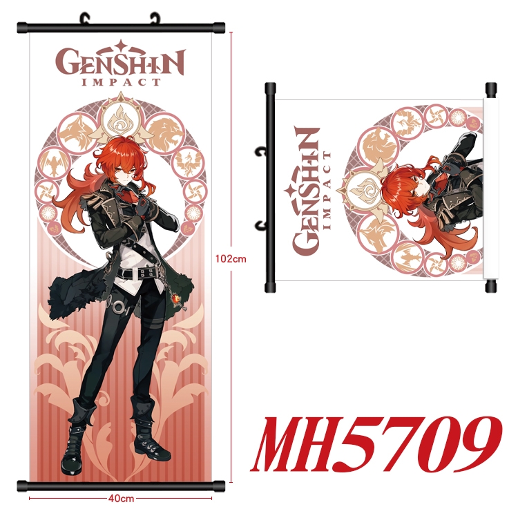 Genshin Impact Anime black Plastic rod Cloth painting Wall Scroll 40X102CM  MH5709A