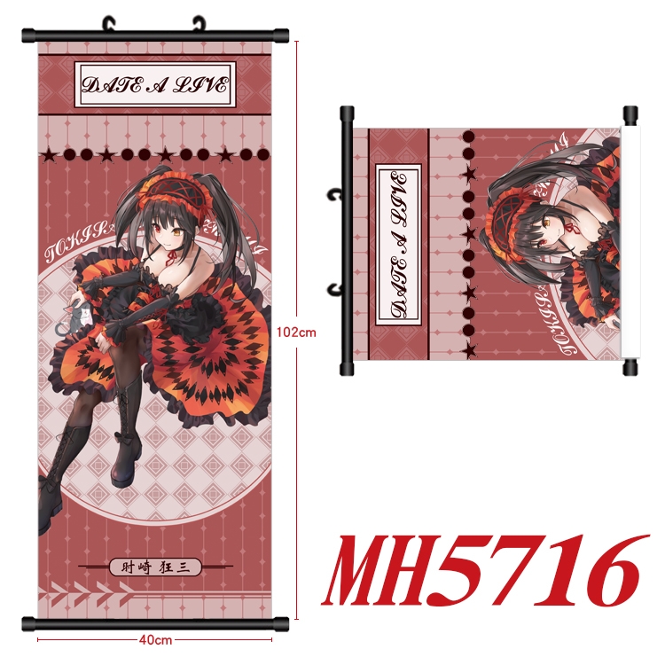Date-A-Live Anime black Plastic rod Cloth painting Wall Scroll 40X102CM MH5716A