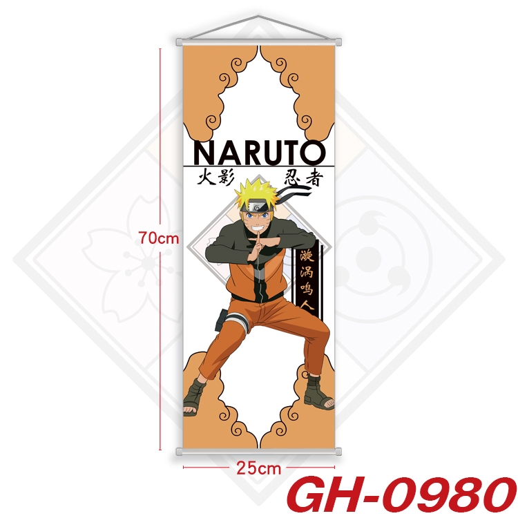 Naruto Plastic Rod Cloth Small Hanging Canvas Painting Wall Scroll 25x70cm price for 5 pcs  GH-0980A