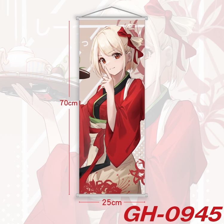 Lycoris Recoil Plastic Rod Cloth Small Hanging Canvas Painting Wall Scroll 25x70cm price for 5 pcs GH-0945A