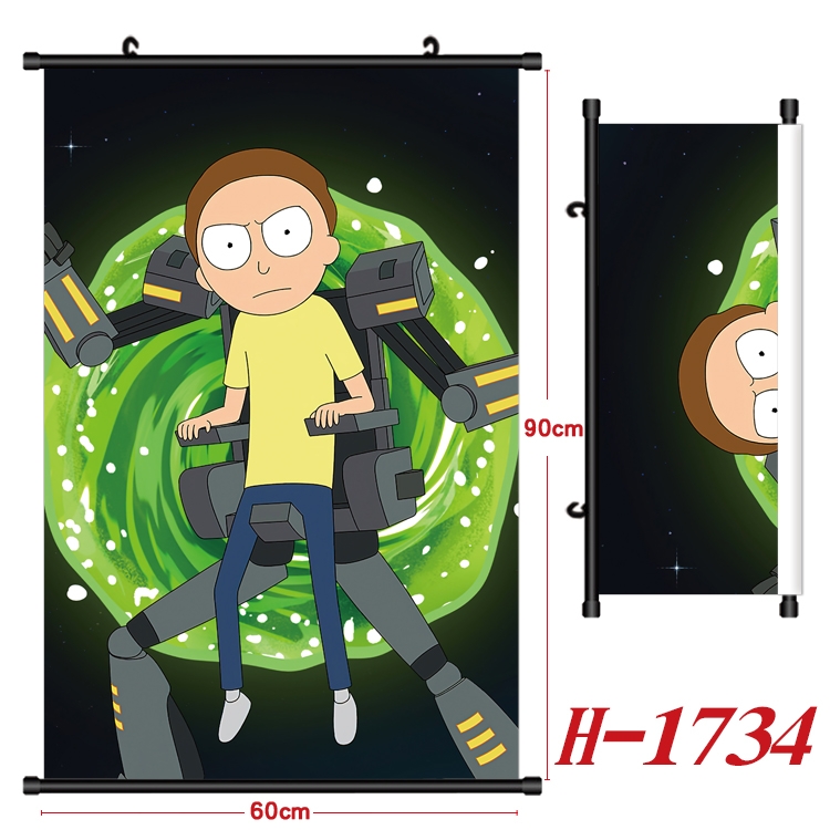 Rick and Morty Anime Black Plastic Rod Canvas Painting Wall Scroll 60X90CM  H-1734A