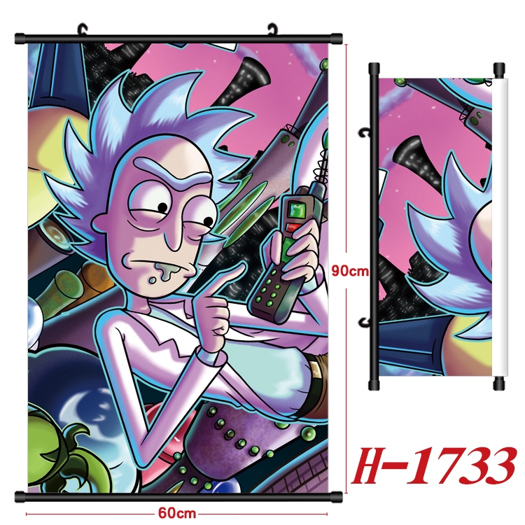 Rick and Morty Anime Black Plastic Rod Canvas Painting Wall Scroll 60X90CM H-1733A