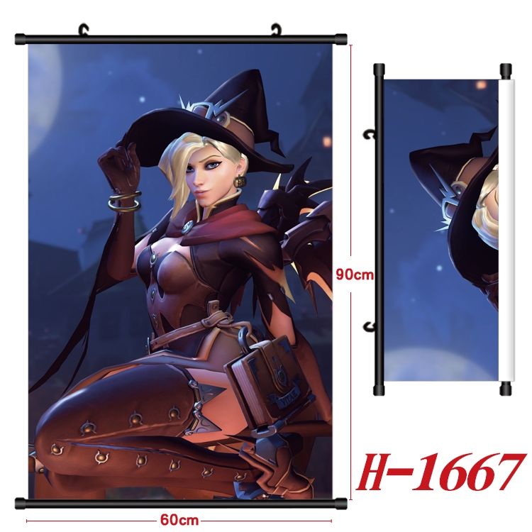 Overwatch Anime Black Plastic Rod Canvas Painting Wall Scroll 60X90CM  H-1667A