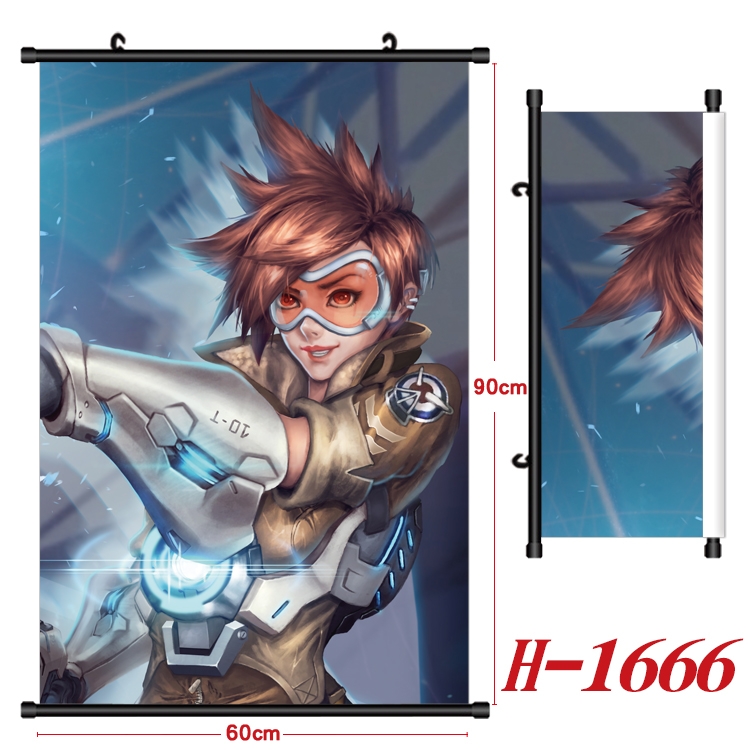 Overwatch Anime Black Plastic Rod Canvas Painting Wall Scroll 60X90CM H-1666A