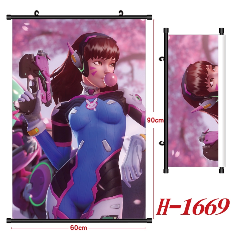 Overwatch Anime Black Plastic Rod Canvas Painting Wall Scroll 60X90CM H-1669A