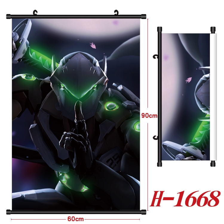 Overwatch Anime Black Plastic Rod Canvas Painting Wall Scroll 60X90CM H-1668A