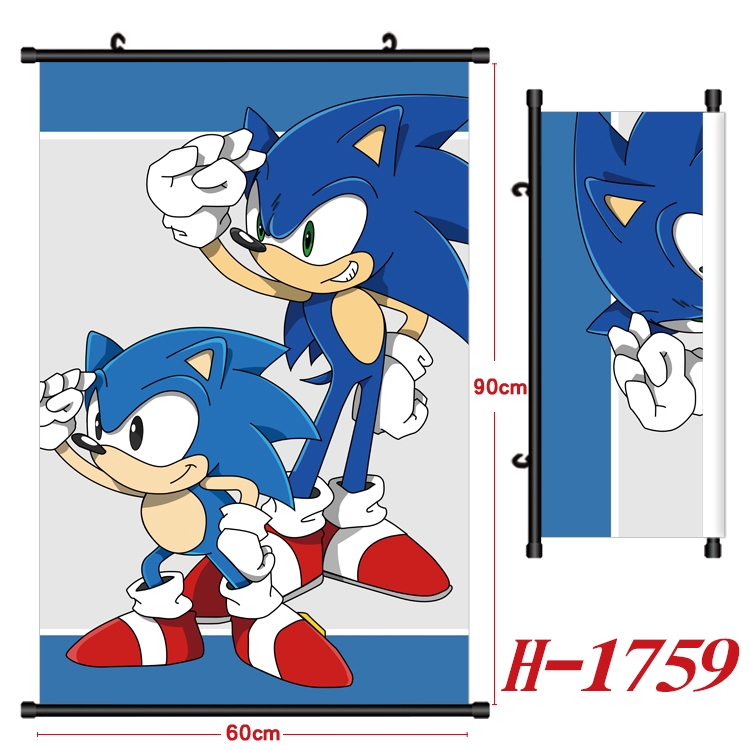 Sonic The Hedgehog Anime Black Plastic Rod Canvas Painting Wall Scroll 60X90CM H-1759A