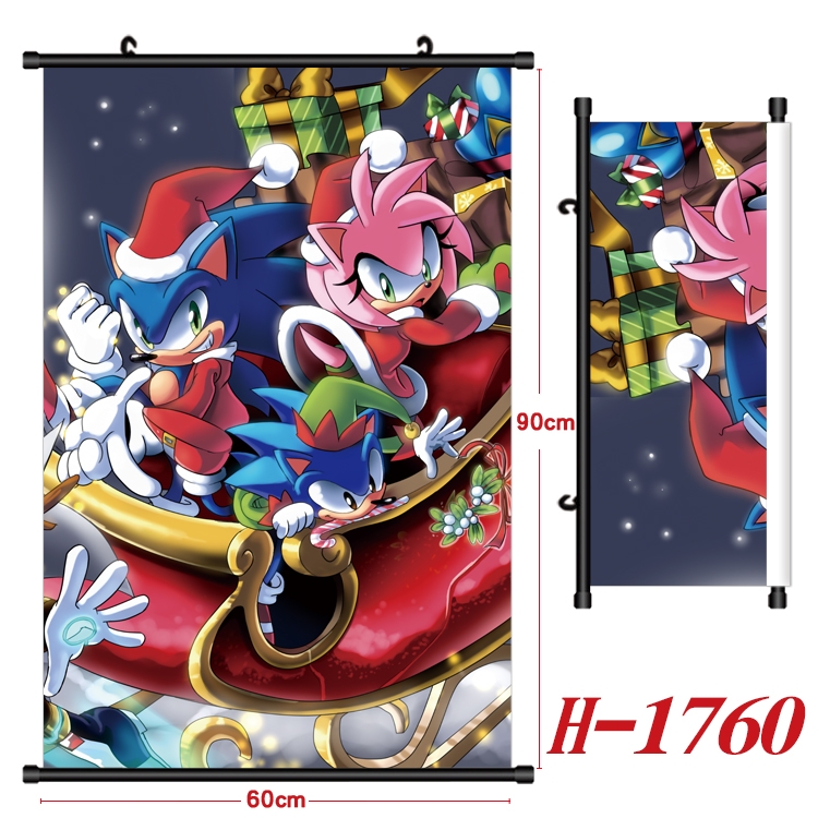 Sonic The Hedgehog Anime Black Plastic Rod Canvas Painting Wall Scroll 60X90CM H-1760A