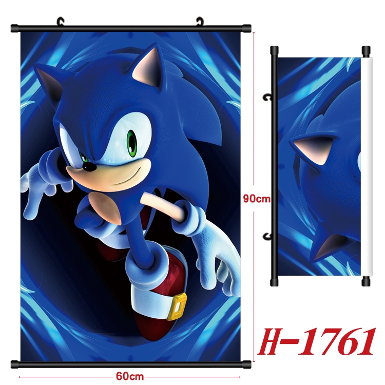 Sonic The Hedgehog Anime Black Plastic Rod Canvas Painting Wall Scroll 60X90CM H-1761A