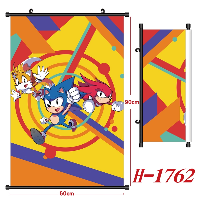 Sonic The Hedgehog Anime Black Plastic Rod Canvas Painting Wall Scroll 60X90CM H-1762A