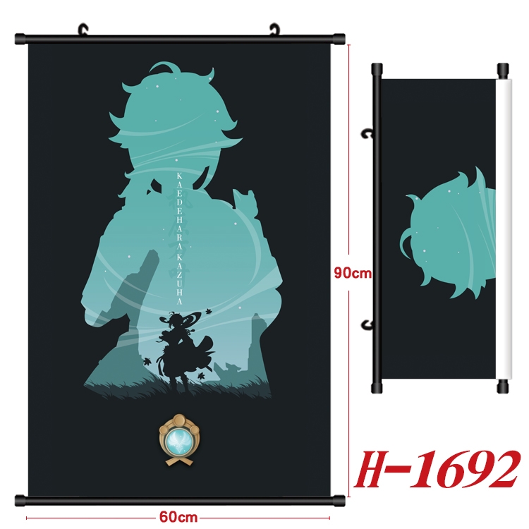 Genshin Impact  Anime Black Plastic Rod Canvas Painting Wall Scroll 60X90CM  H-1692A