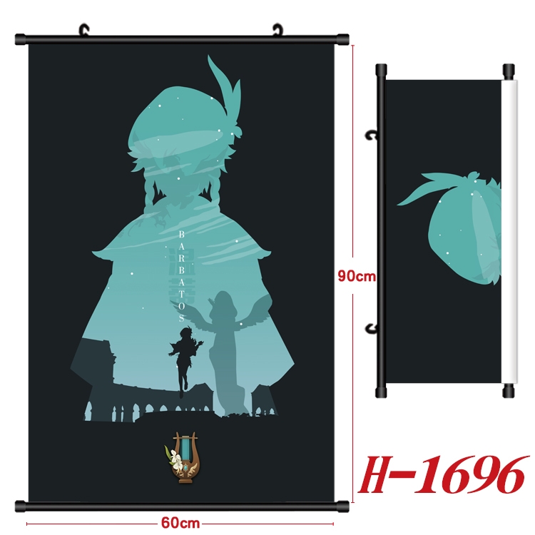 Genshin Impact  Anime Black Plastic Rod Canvas Painting Wall Scroll 60X90CM  H-1696A