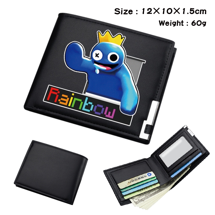 Rainbow friends Animation magnetic buckle black leather wallet 12X10X1.5CM