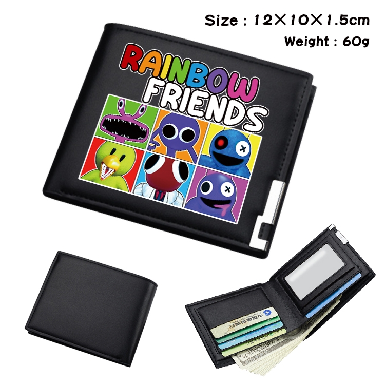 Rainbow friends Animation magnetic buckle black leather wallet 12X10X1.5CM